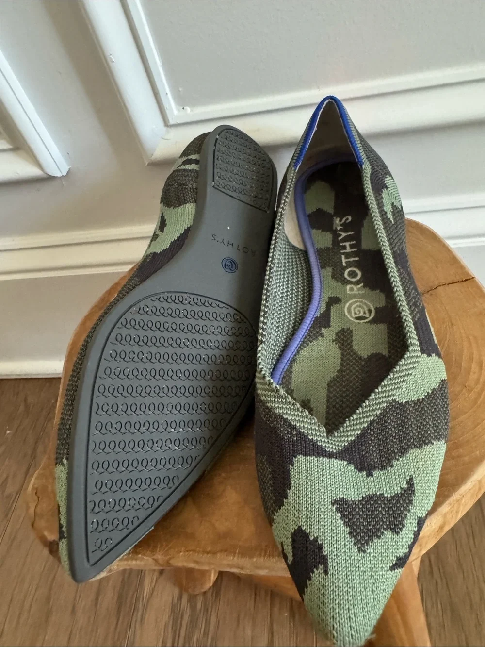 Rothy's Knit Pointed-Toe Flats in Green and Black Camo Size 9